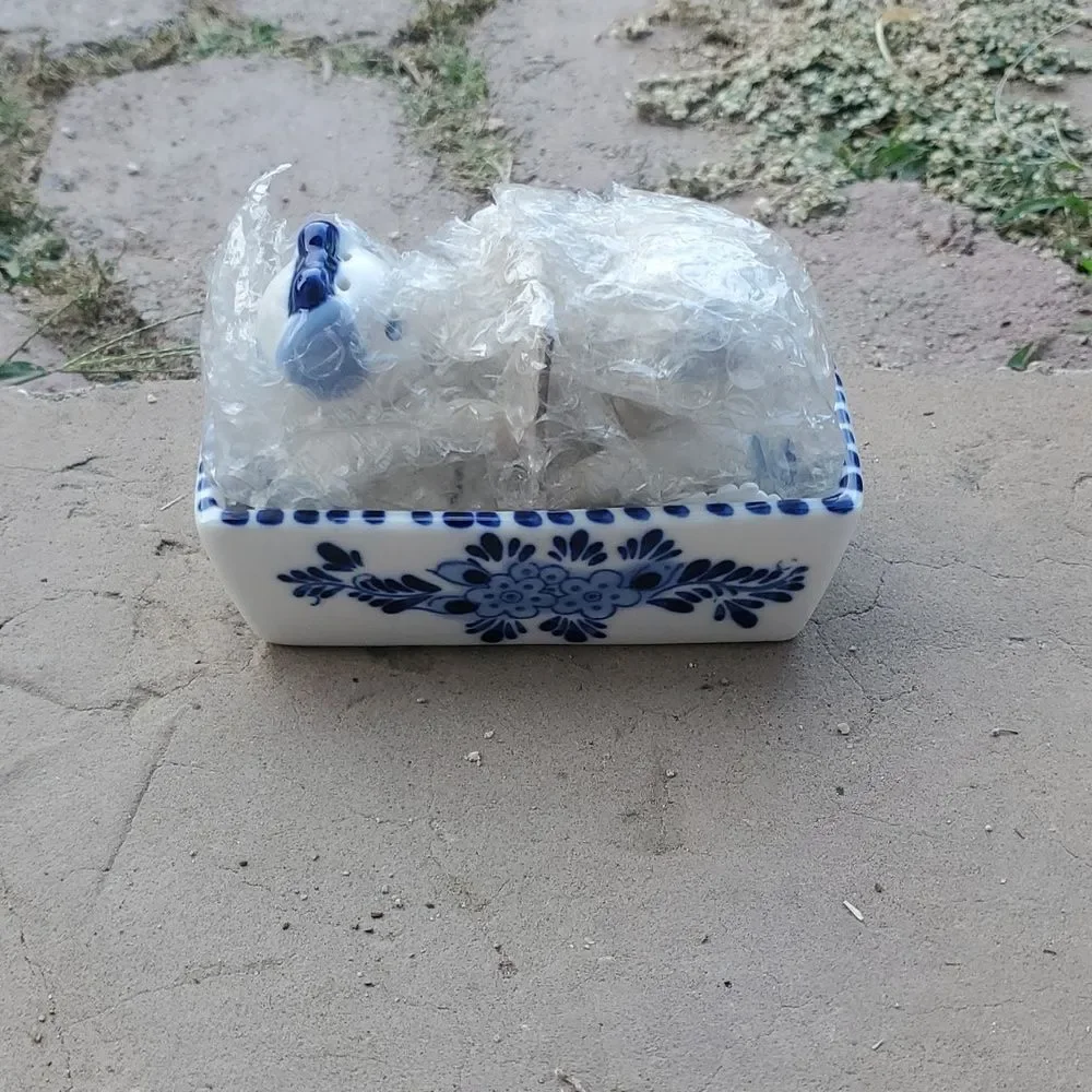 Delft Blue Salt and Pepper Shakers Hand Painted Salt Pepper Pigs in Trough